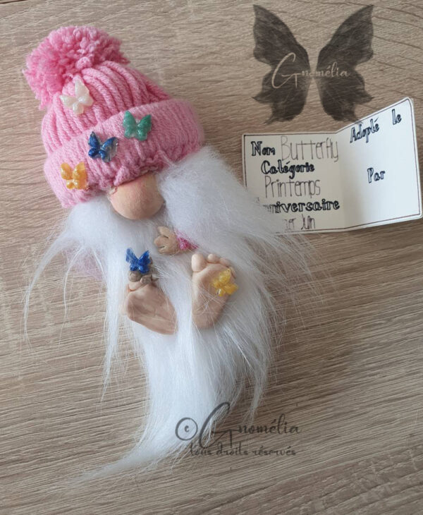 Butterfly Gnome Papillon Rose 2 Gnomélia v2 Butterfly