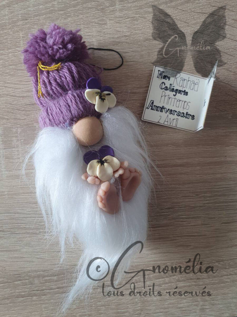 Gnome Fleurs Violet Printemps 1 Gnomélia v2 Raphaël